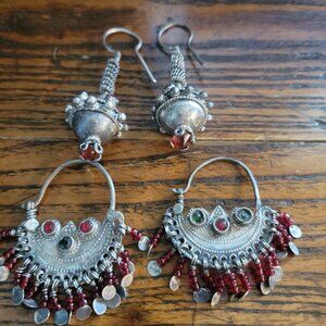 Two Pair Artisan Earrings with blue and red stones and beads Host Pick
